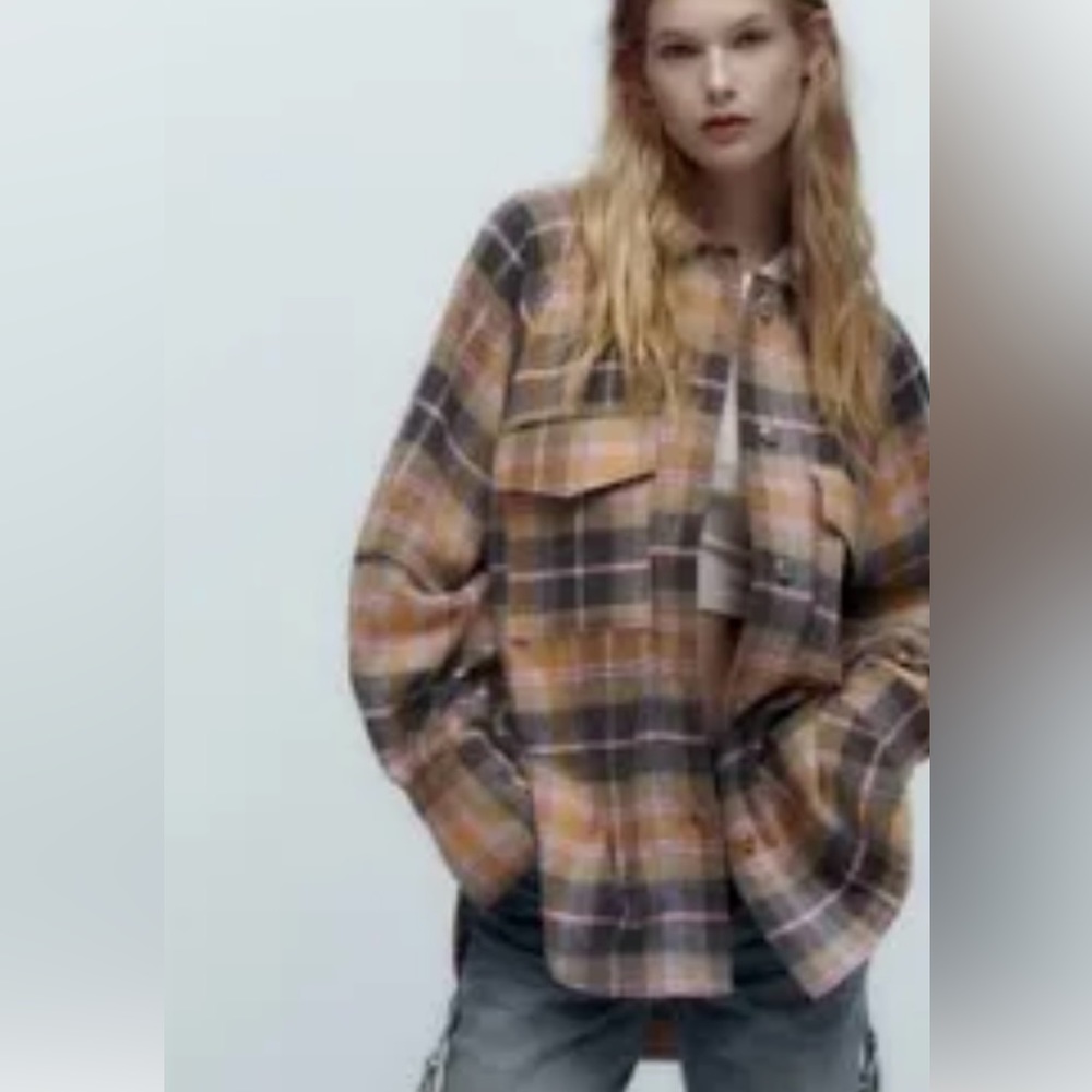 Zara flannel plaid shacket XS